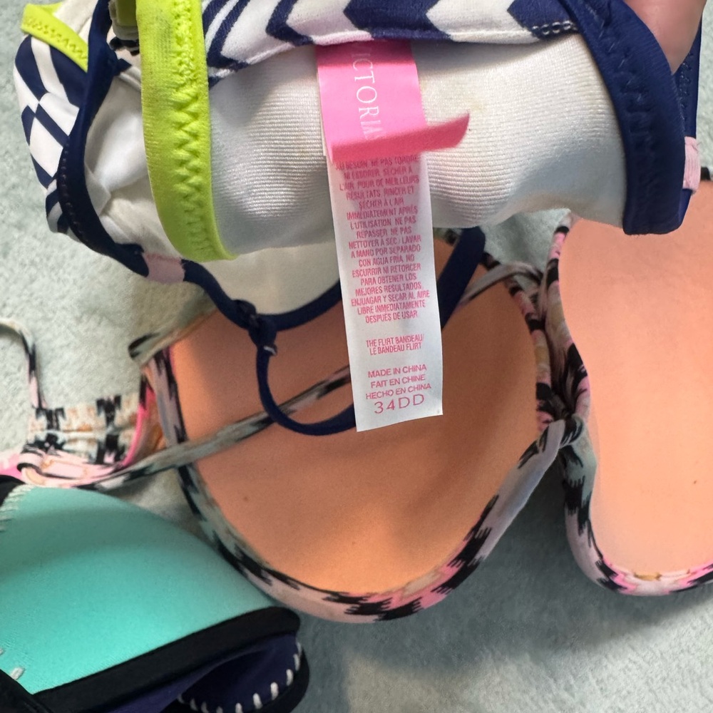 Victoria's Secret Three-Piece Bikini Top Set - Navy, Pink, Teal - Picture 11 of 13